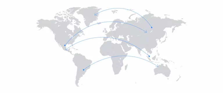 带箭头指示跨境电子商务的世界地图