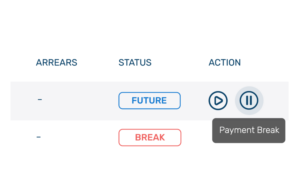 Payment break screen for flexible recurring payments