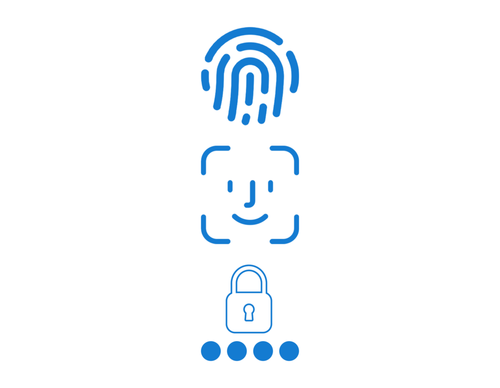 Fingerprint recognition, facial recognition and one-time passcode icons