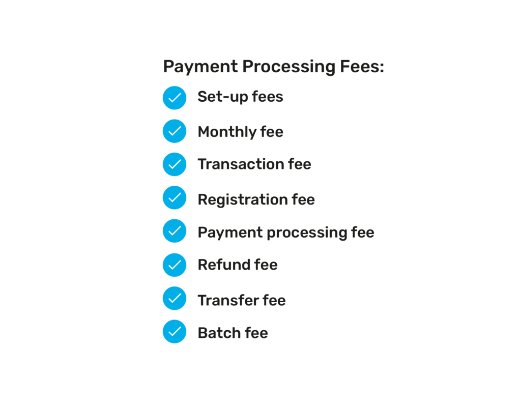 A list of payment processing fees.