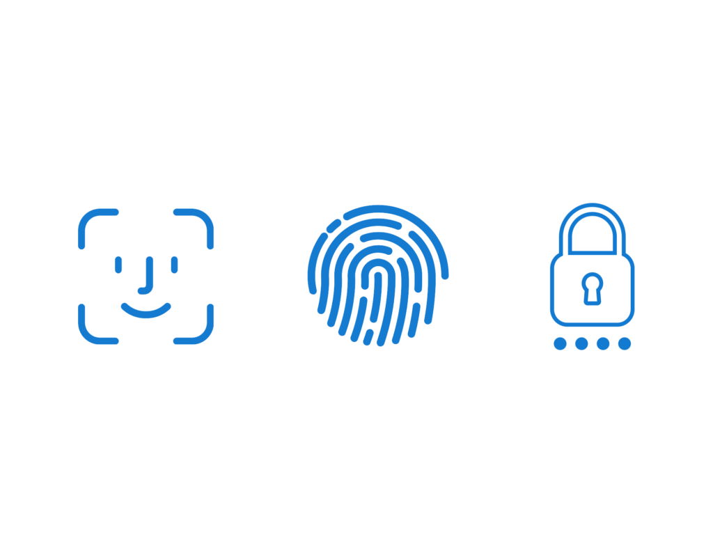 Biometric icons, including face ID, fingerprint ID and passcode.