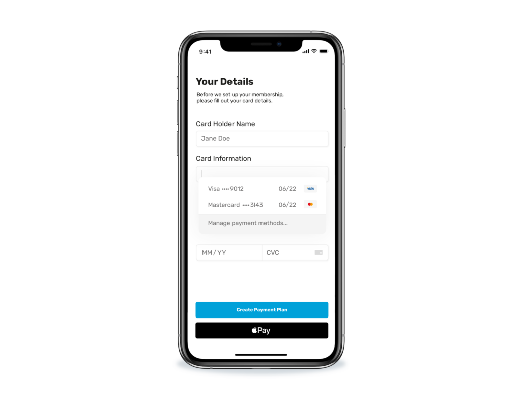 Mobile checkout setting up a recurring payment