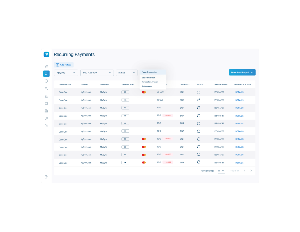 Recurring payment dashboard on Nomupay