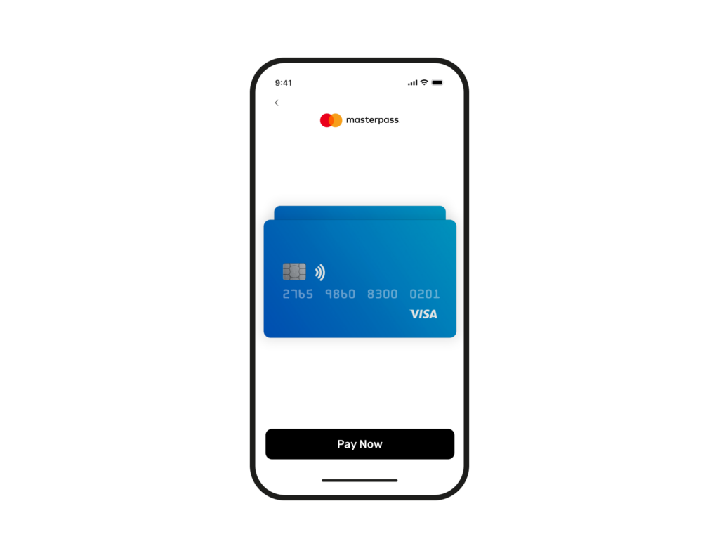 Image of Masterpass on a phone screen ready to make a contactless payment.