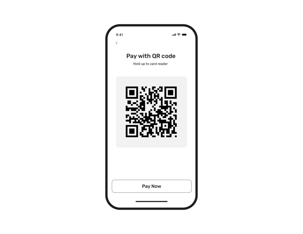 Image or a QR code on a phone screen to make a contactless payment.