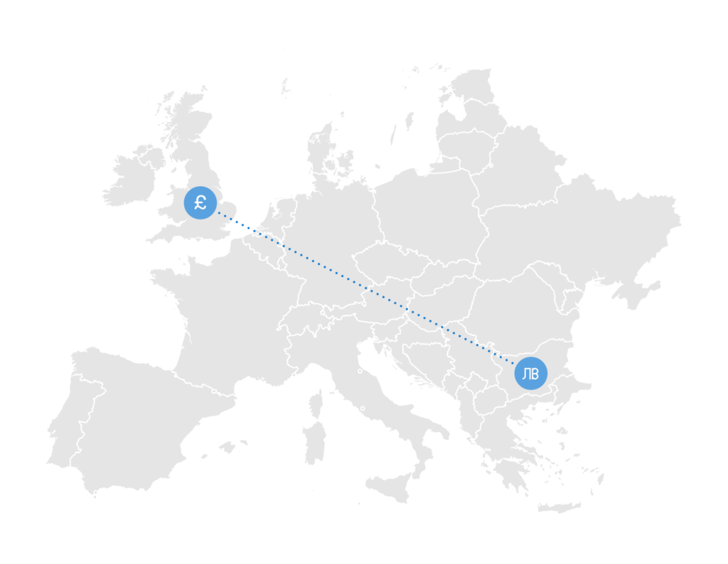 A world map showing a transfer of cross-border funds