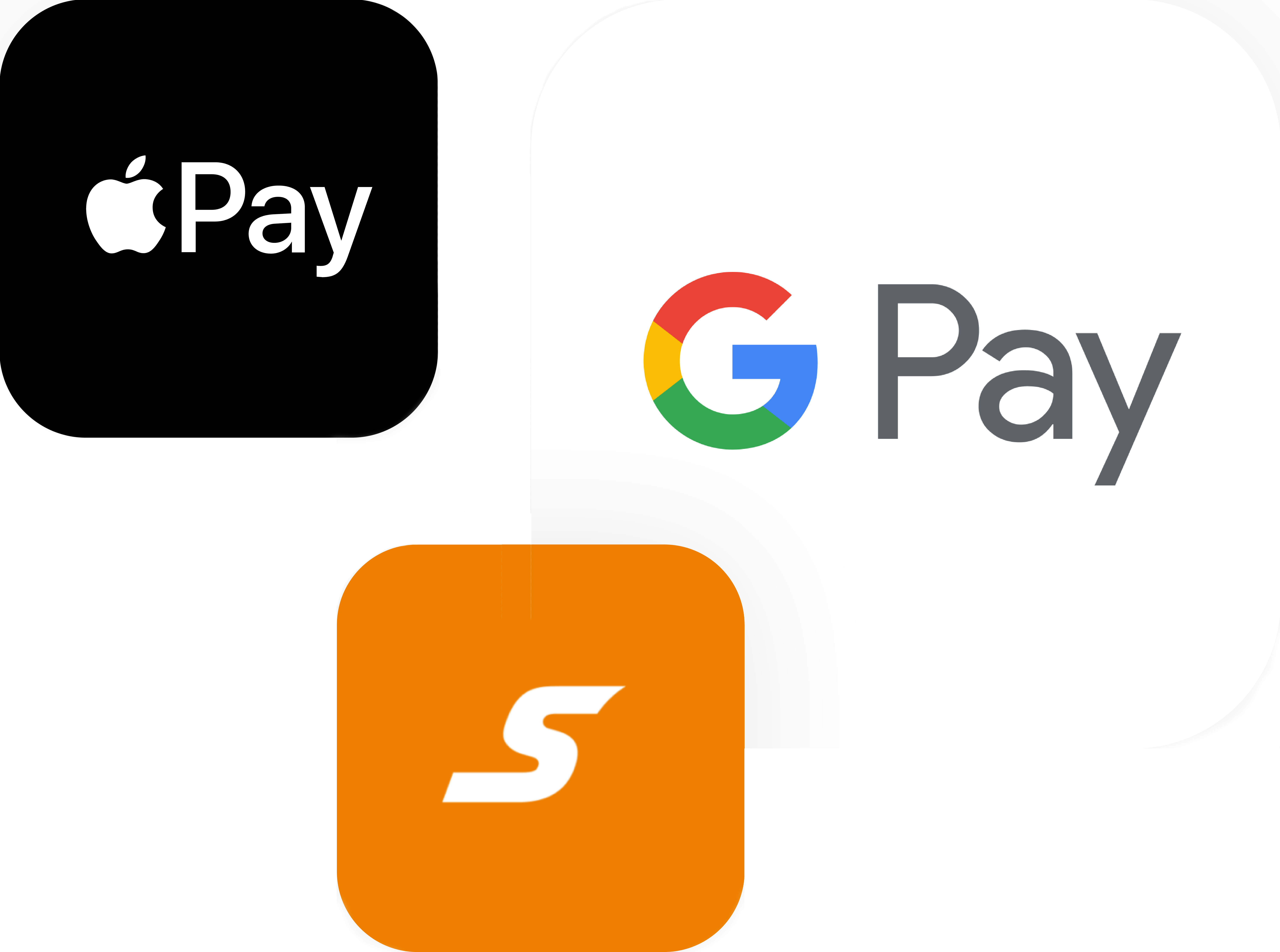 Logos for Apple Pay, Google Pay and Sofort