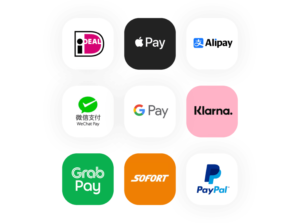A range of alternative payment method logos including Apple Pay, Google Pay and PayPal