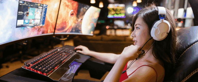 Young woman playing online games