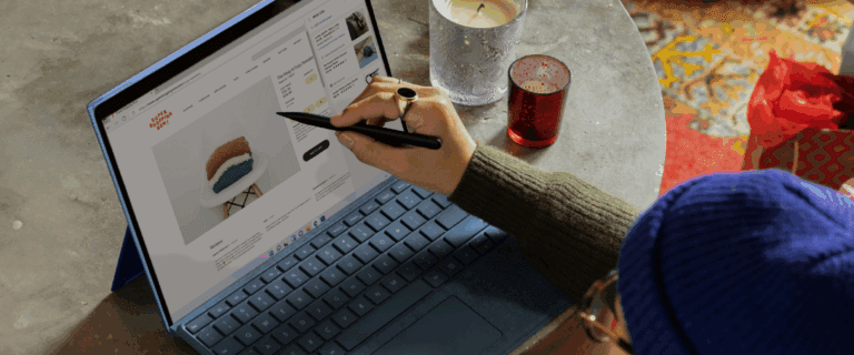 Someone using their laptop, looking at a marketplace product page