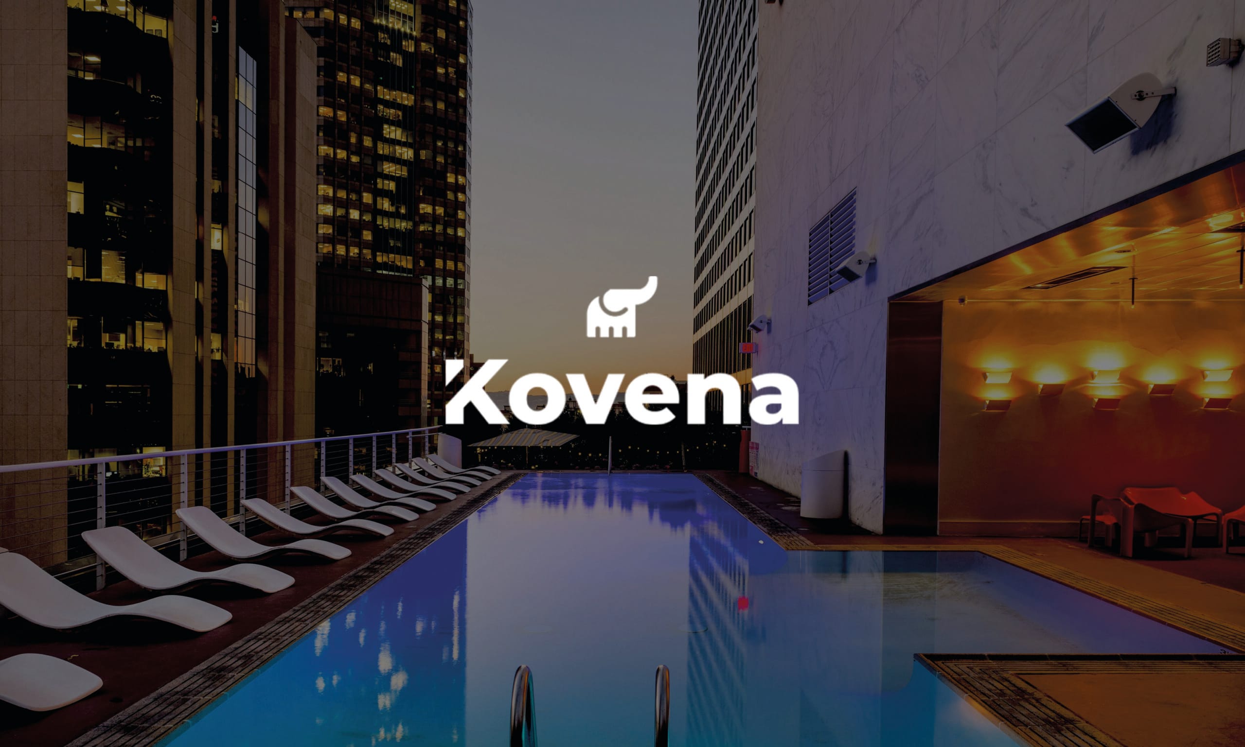 Kovena logo with a background image of a hotel swimming pool